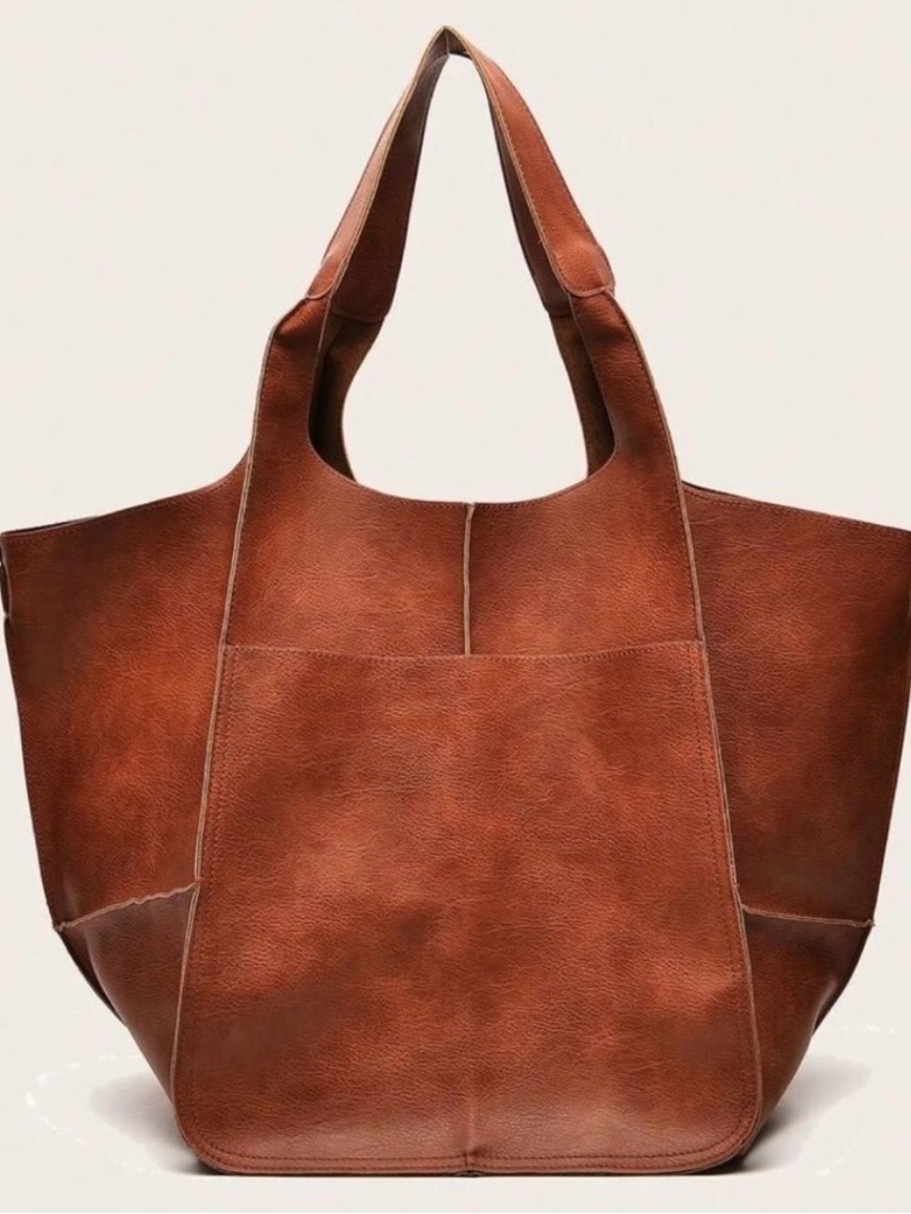 Luxe Vegan Leather Minimalist Oversized Tote Bag NWOT